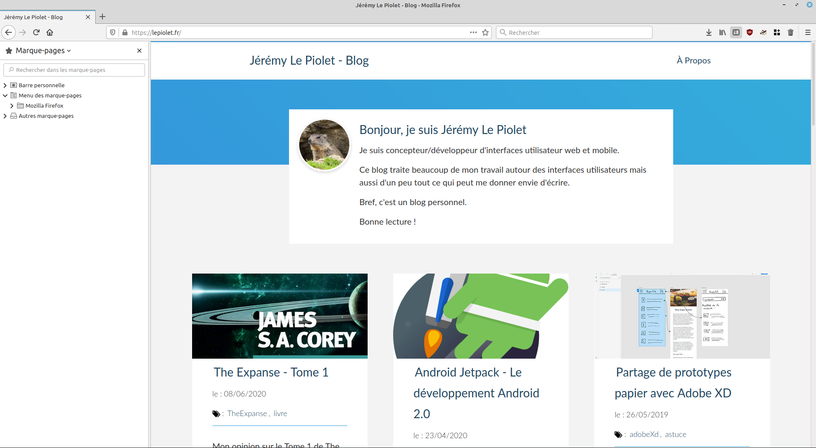 'afficahge de mon site web sous Firefox avec la barre latérale des
favoris à gauche